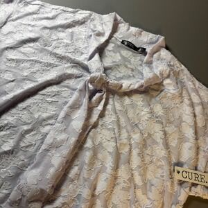 NWT CURE Women's Tie Neck Top Floral Textured‎ Lightweight Blouse Size M